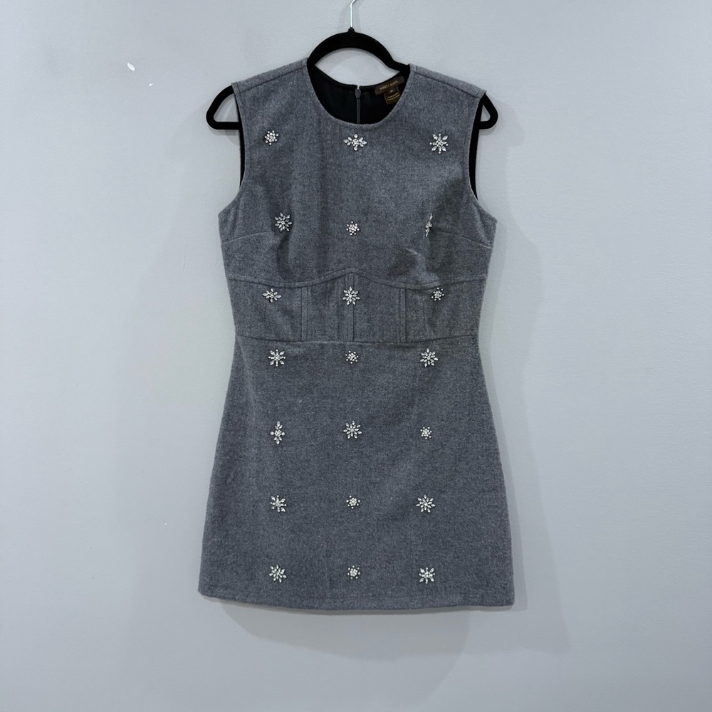 Anthropologie Vineet Bahl Dress Crystal Embellished Shift Wool Mini in Grey - Picture 6 of 9